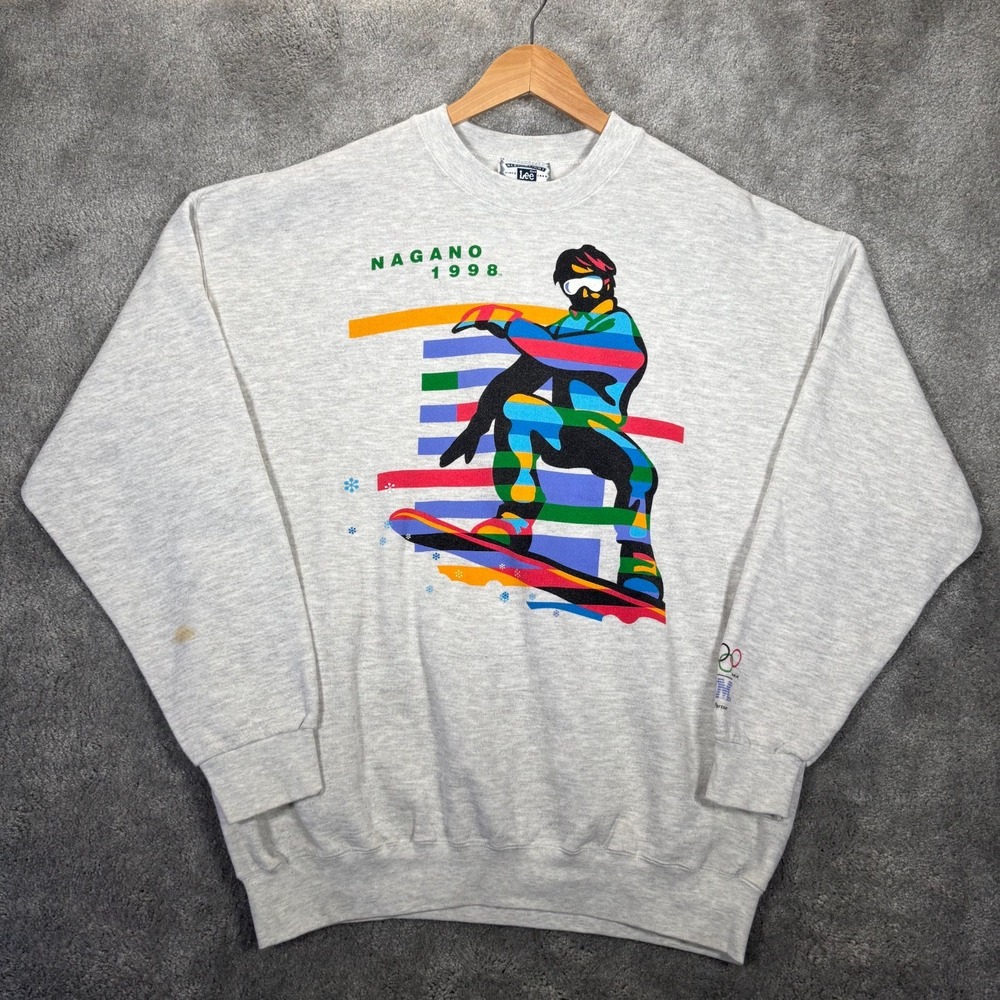 Vintage Olympics Nagano 1998 Sweatshirt Mens XL Gray Graphic Lee Made In USA